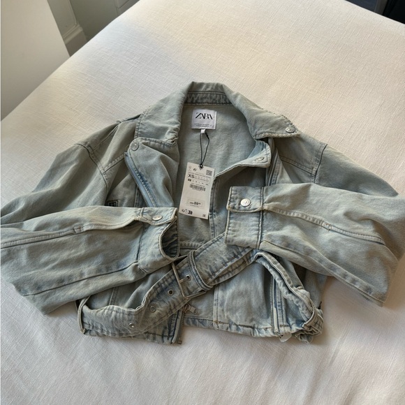 Zara Denim Cropped Jean Jacket (TRF DENIM BIKER JACKET) - Picture 1 of 4